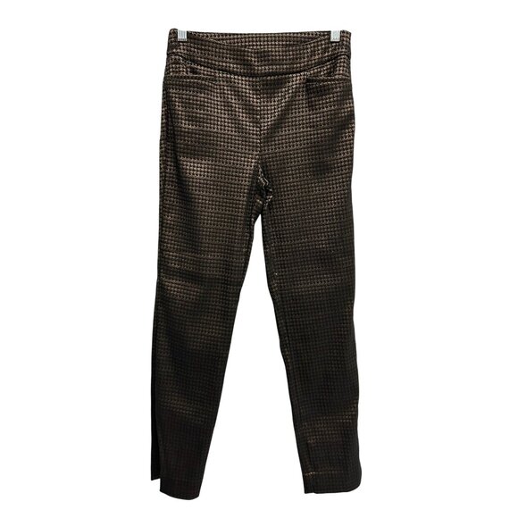Chicos Womens Brown Black Houndstooth Slim Fit Pants Size 2 - Picture 1 of 9